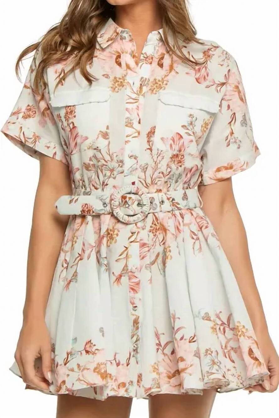 NEW HEMANT & NANDITA short dress with buckle belt in blue